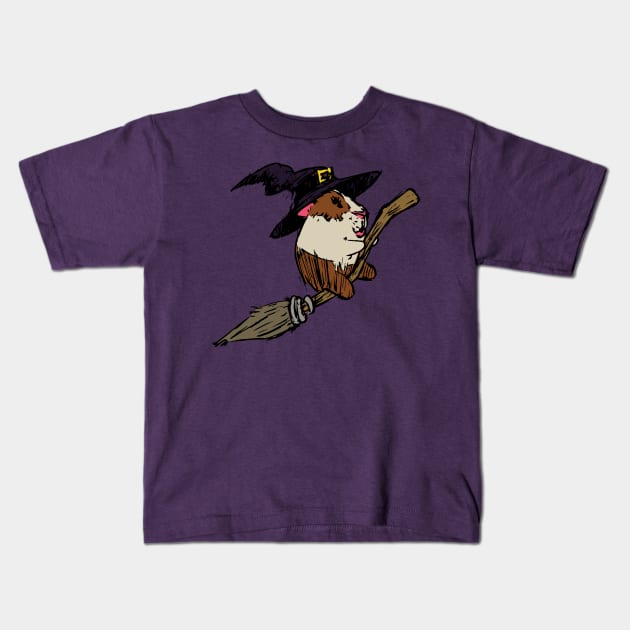 Guinea Pig Witch Kids T-Shirt by GuineaPigArt